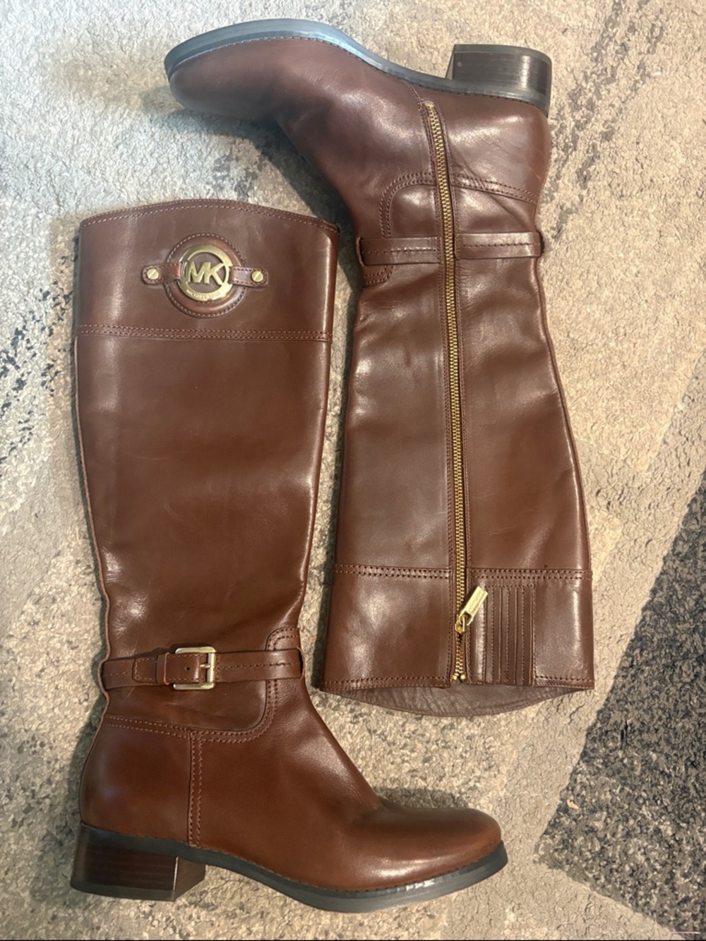 Michael Kors Chestnut Brown Leather Tall Logo Boots